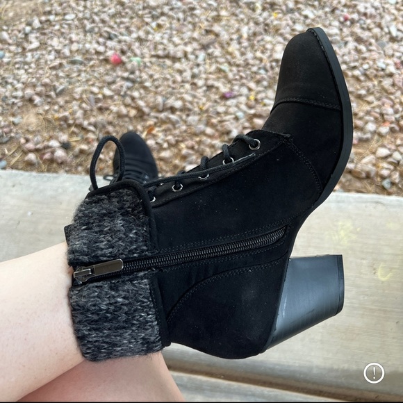 Torrid Sweater Cuff Black Vegan Leather Ankle Heeled Boots Booties - Picture 5 of 8